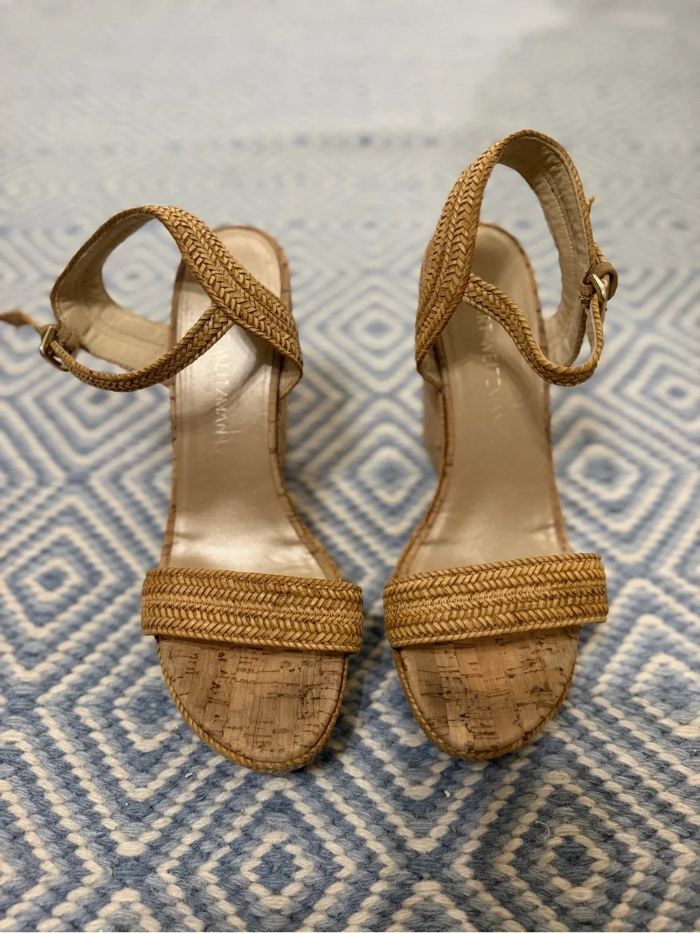 Stuart Weitzman Minx Braided Cork Wedge Sandals